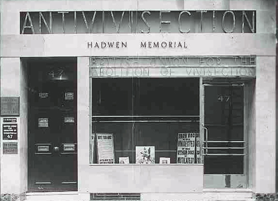 The front of the Hadwen Memorial at 47 Whitehall in 1943, in honour of our former president, Dr Walter Hadwen.