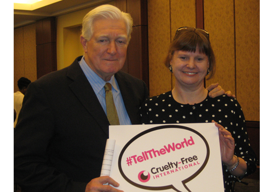 Cruelty Free International CEO Michelle Thew with US Congressman Jim Moran, author of the first Humane Cosmetics Act, at the Congressional briefing on the bill organised by Cruelty Free International in coordination with the Congressman.