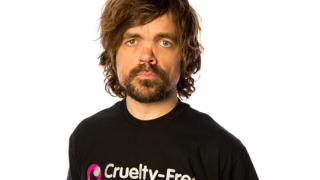 Peter Dinklage wearing a Cruelty Free International T-shirt
