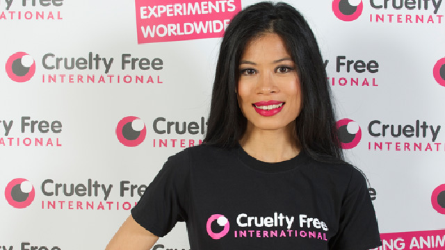 Vanessa-Mae wearing a cruelty free international t-shirt